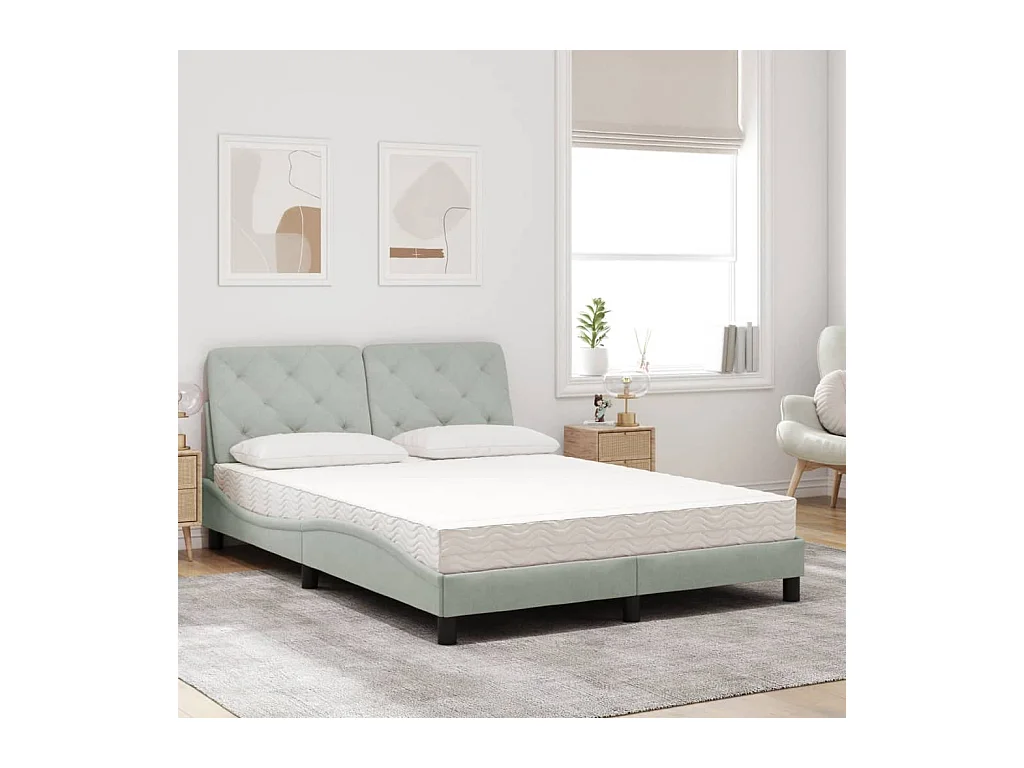 Lit avec matelas gris clair 140x200 cm velours