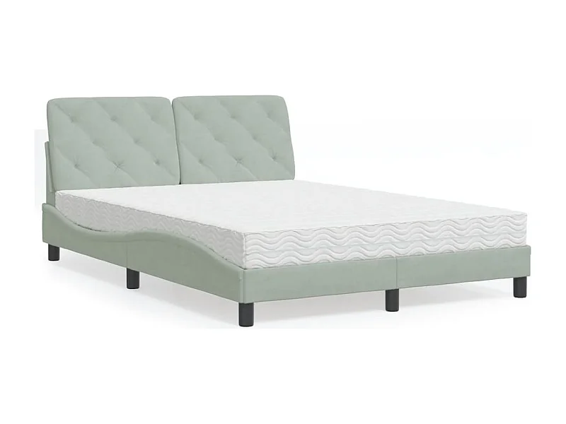 Lit avec matelas gris clair 140x200 cm velours
