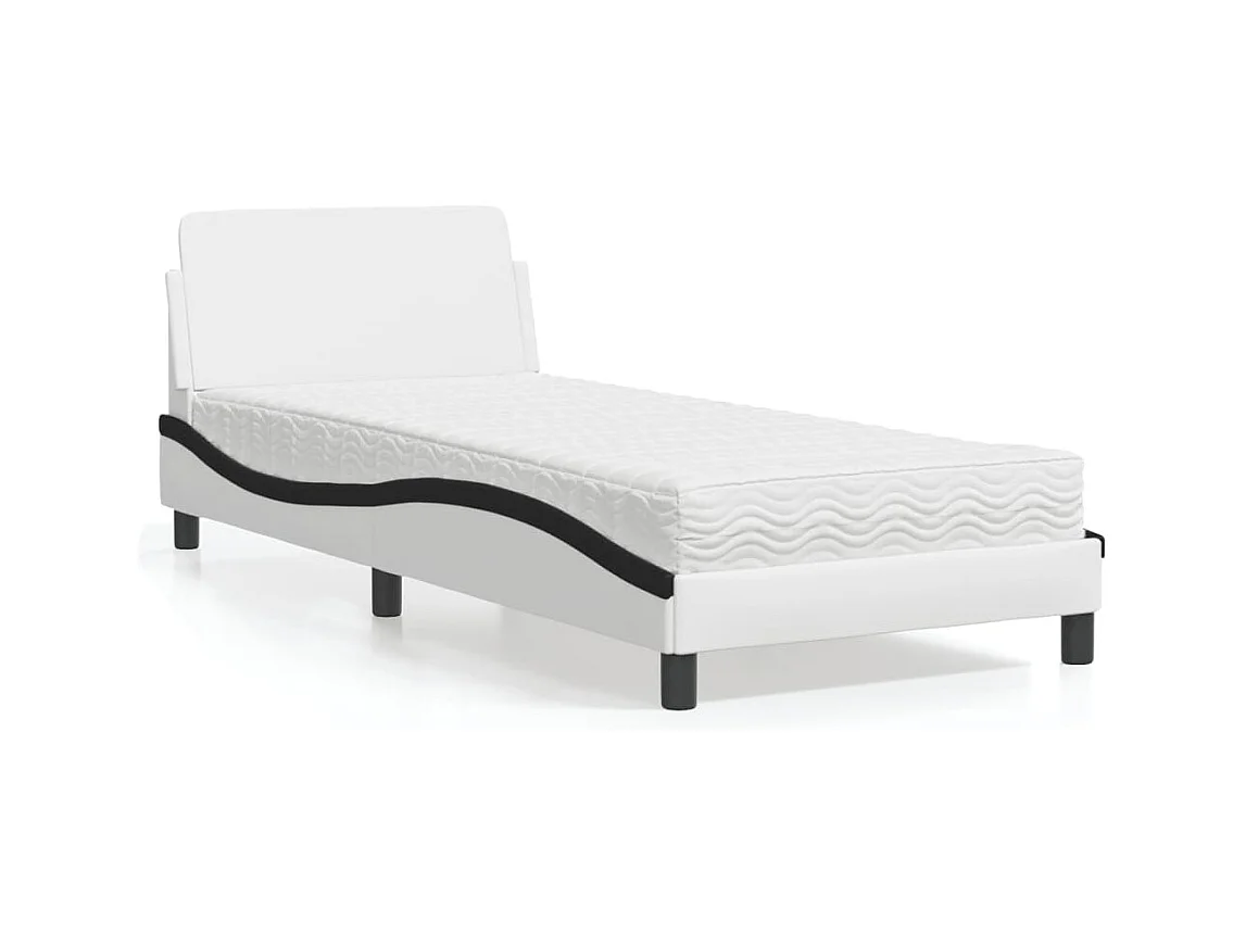 Lit avec matelas blanc et noir 90x190 cm similicuir