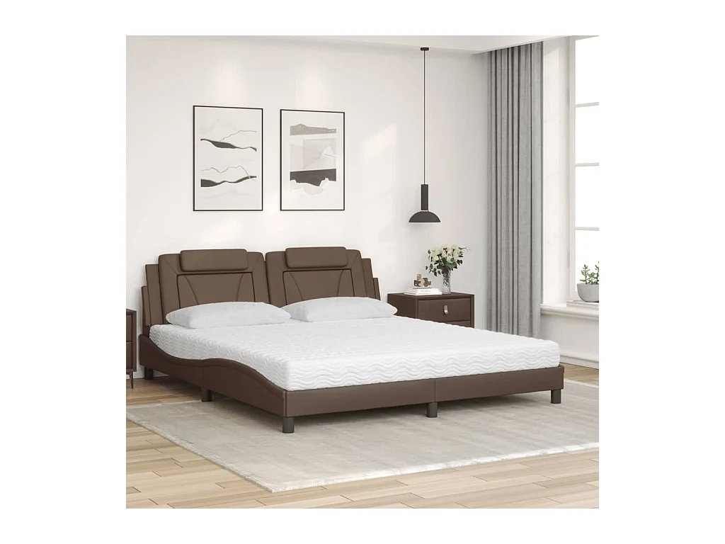 Letto con Materasso Marrone 180x200cm in Similpelle