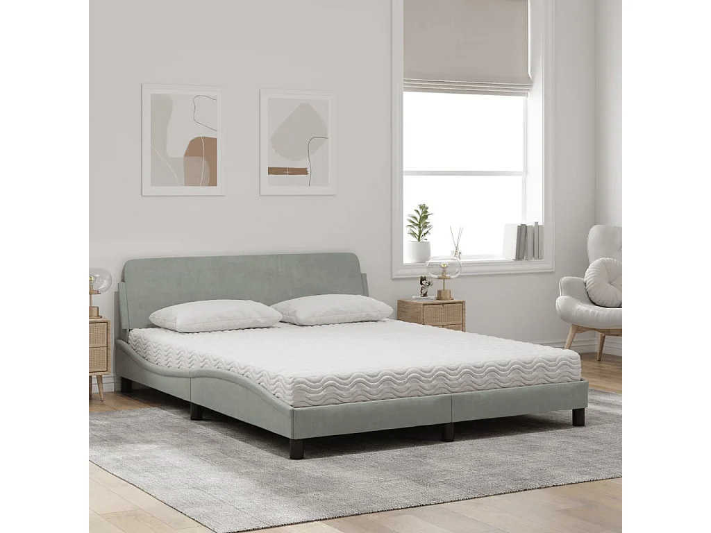 Letto con Materasso Grigio Chiaro 160x200 cm in Velluto