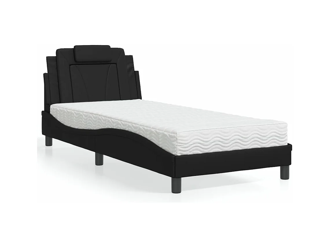 Cama con colchón cuero sintético negro 80x200 cm