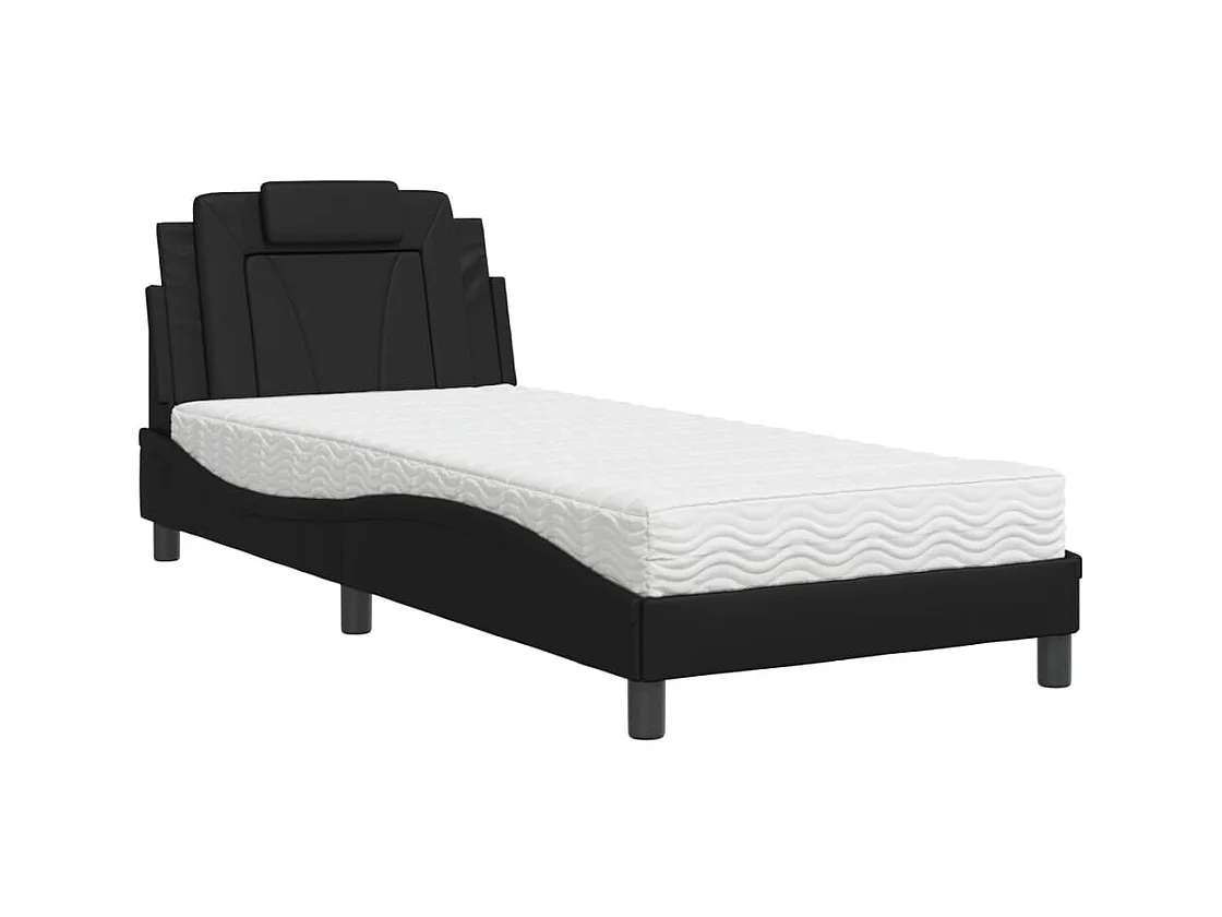 Cama con colchón cuero sintético negro 80x200 cm