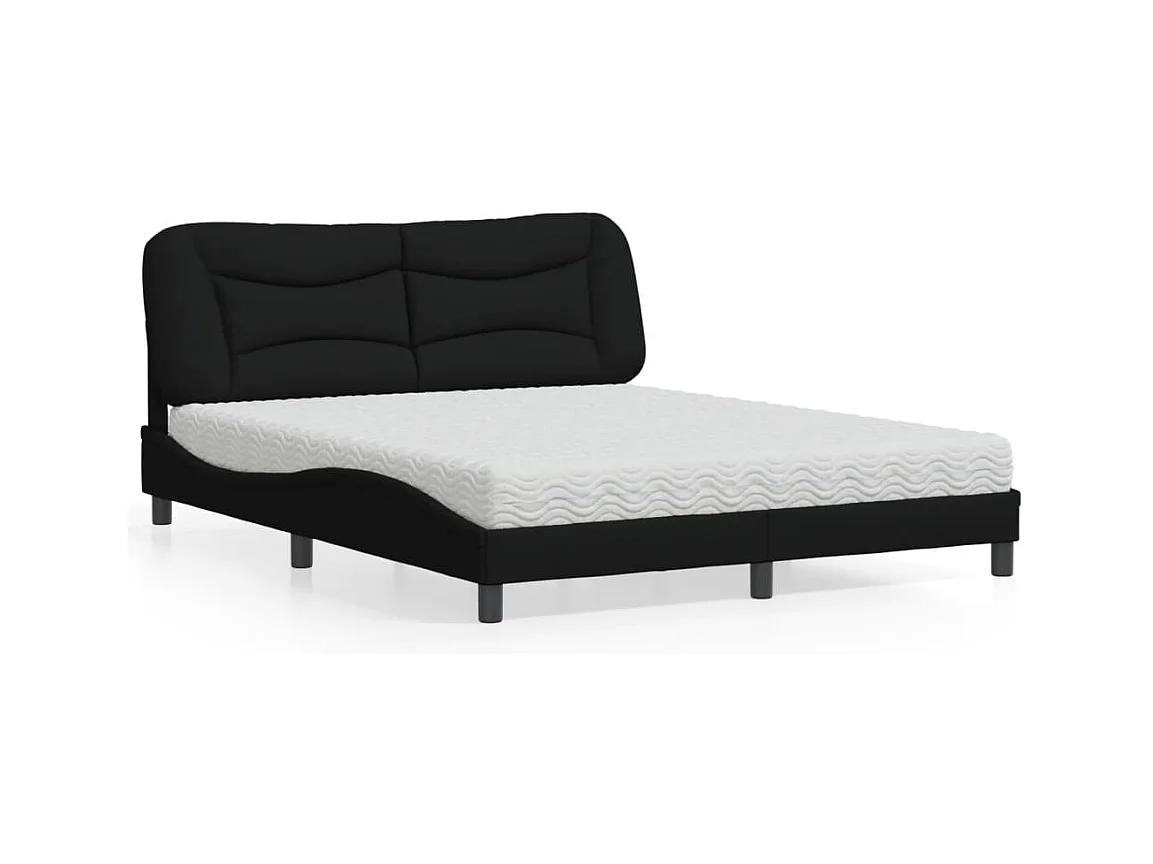 Lit avec matelas noir 160x200 cm tissu