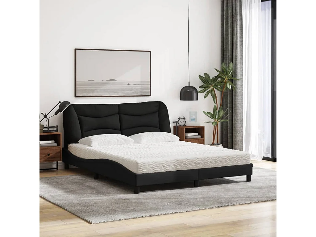 Lit avec matelas noir 160x200 cm tissu