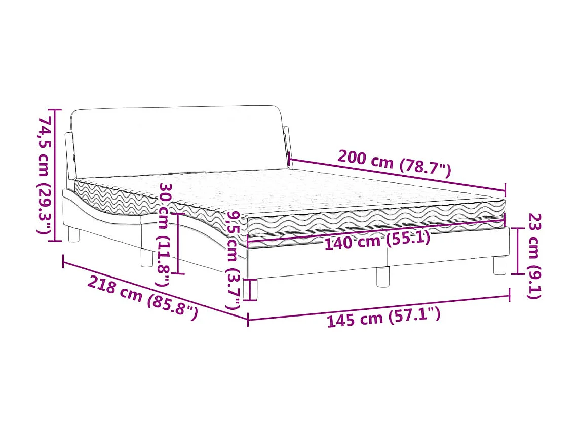 Letto con Materasso Bianco 140x200 cm in Similpelle