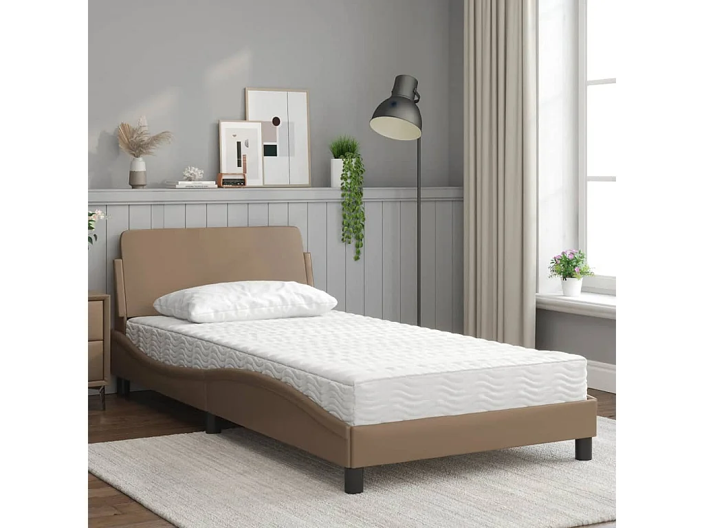 Bett mit Matratze Dunkelbraun 80x200 cm Stoff