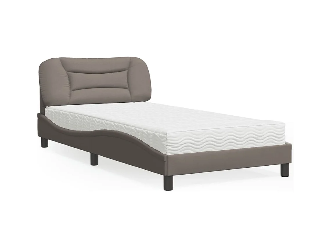 Cama con colchón tela gris taupe 100x200 cm