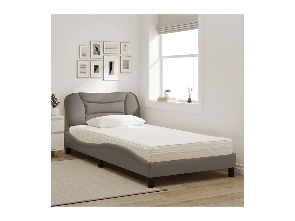 Cama con colchón tela gris taupe 100x200 cm
