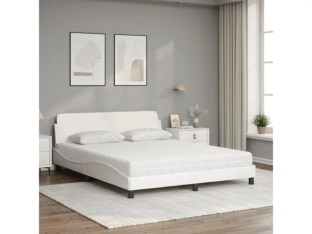 Letto con Materasso Bianco 160x200 cm in Similpelle