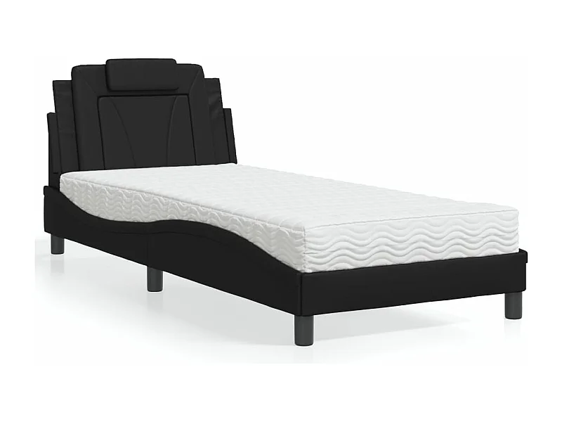 Lit avec matelas noir 90x190 cm similicuir