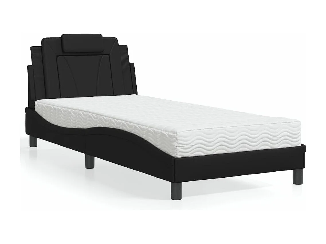 Lit avec matelas noir 90x190 cm similicuir
