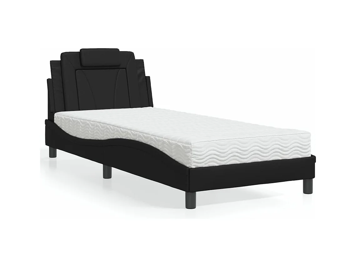 Lit avec matelas noir 90x190 cm similicuir