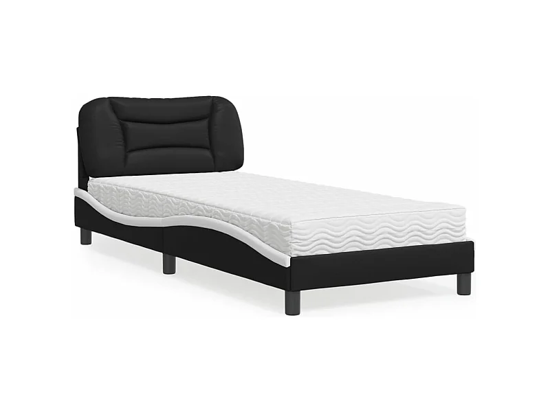 Cama con colchón cuero sintético negro y blanco 80x200 cm