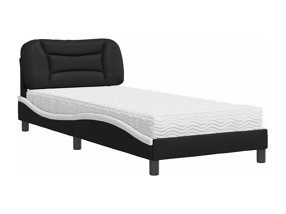 Lit avec matelas noir et blanc 80x200 cm similicuir