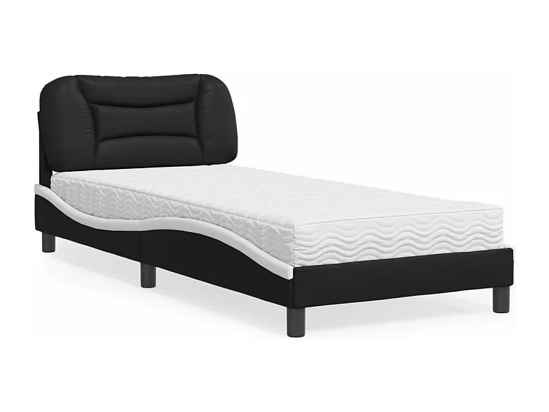 Cama com colchão preto e branco 80x200 cm couro sintético