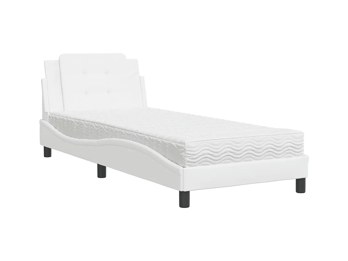 Cama con colchón cuero sintético blanco 100x200 cm