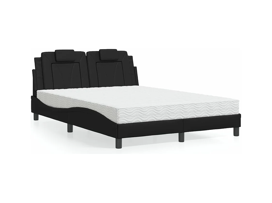 Cama con colchón cuero sintético negro 140x190 cm