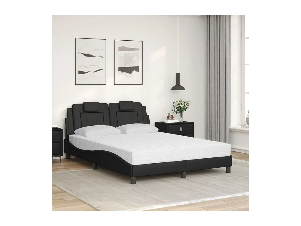 Lit avec matelas noir 140x190 cm similicuir