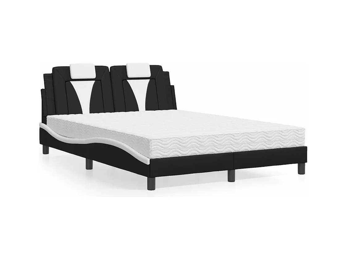 Letto con Materasso Nero e Bianco 140x190 cm in Similpelle