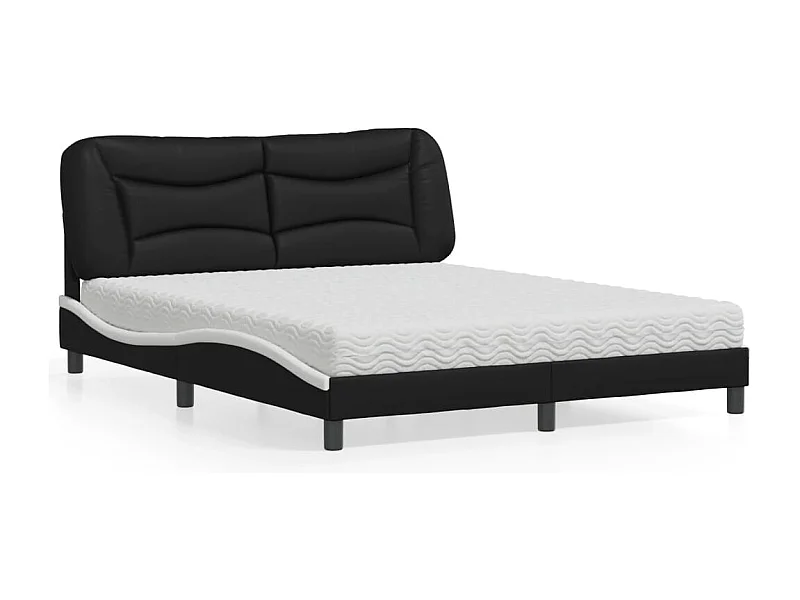 Cama com colchão preto e branco 160x200 cm couro sintético