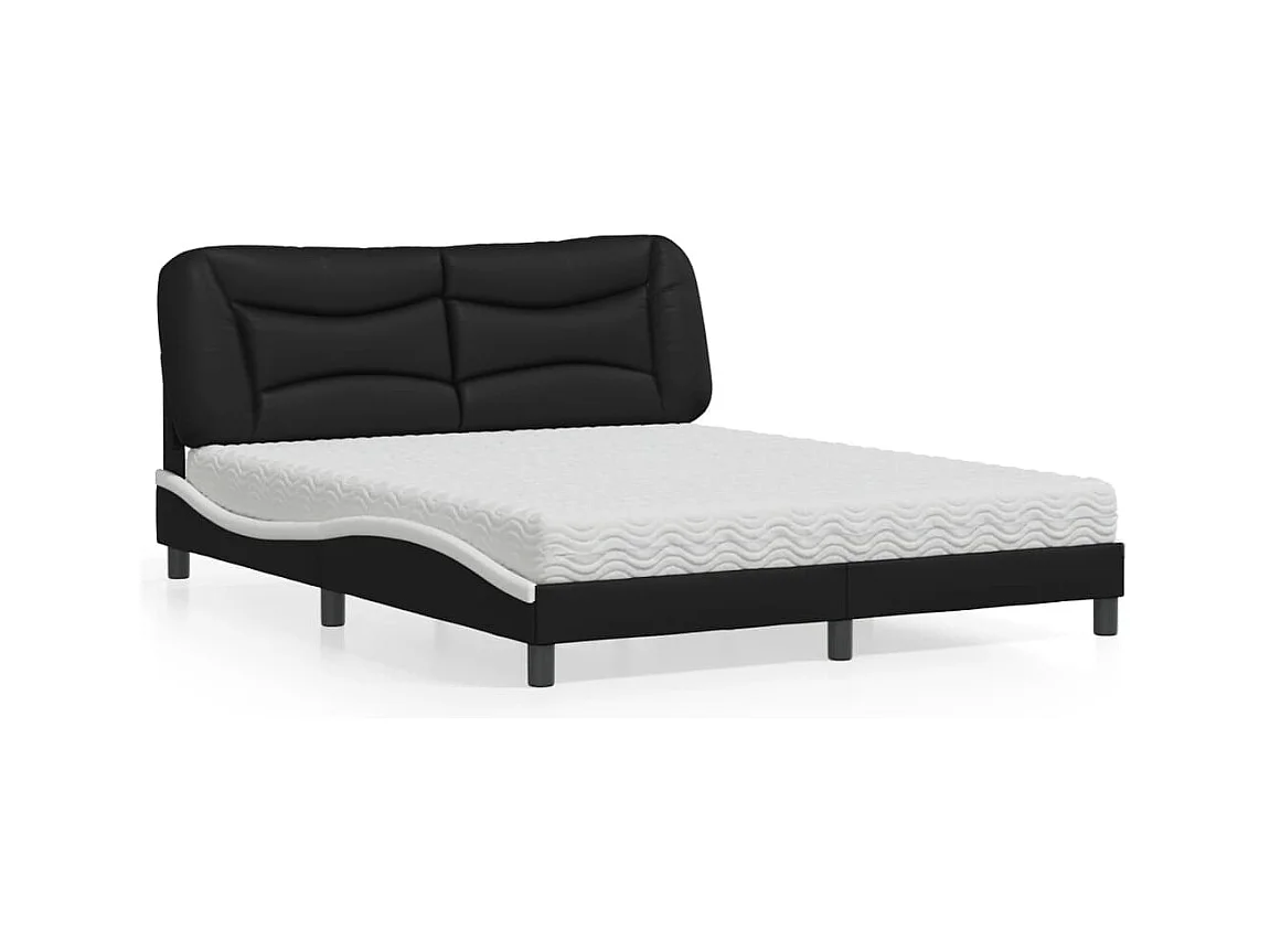 Cama con colchón cuero sintético negro y blanco 160x200 cm