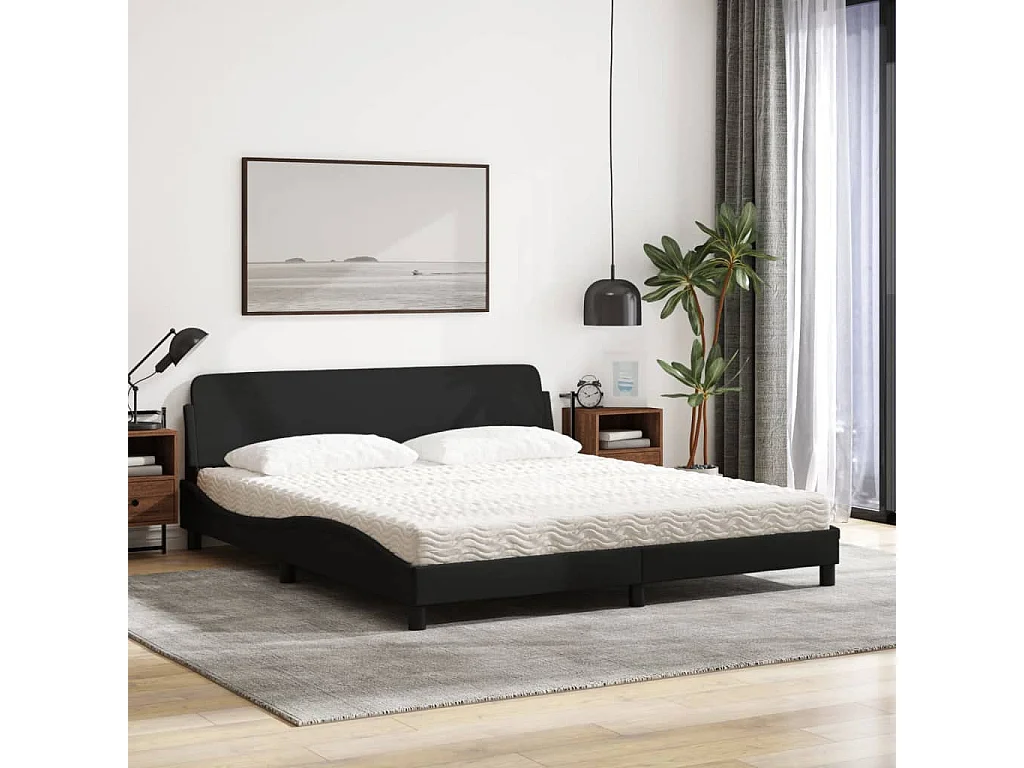Cama com colchão preto tecido 180x200 cm