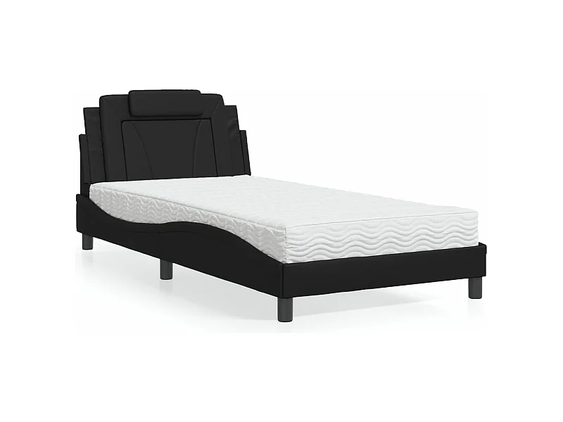 Cama con colchón cuero sintético negro 100x200 cm