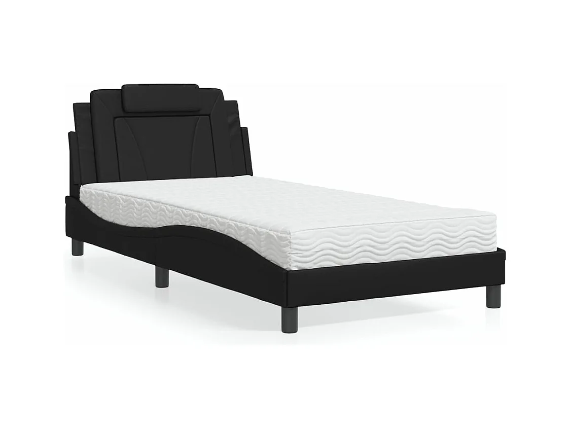 Lit avec matelas noir 100x200 cm similicuir
