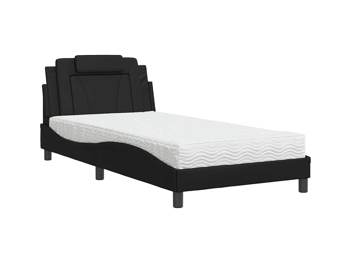 Lit avec matelas noir 100x200 cm similicuir