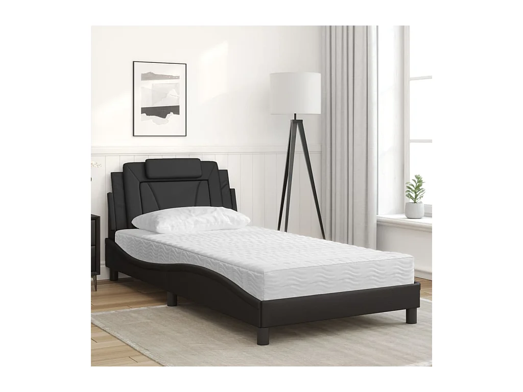 Lit avec matelas noir 100x200 cm similicuir
