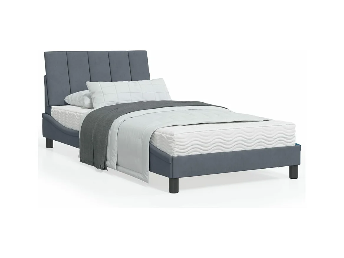Lit avec matelas gris foncé 100x200 cm velours