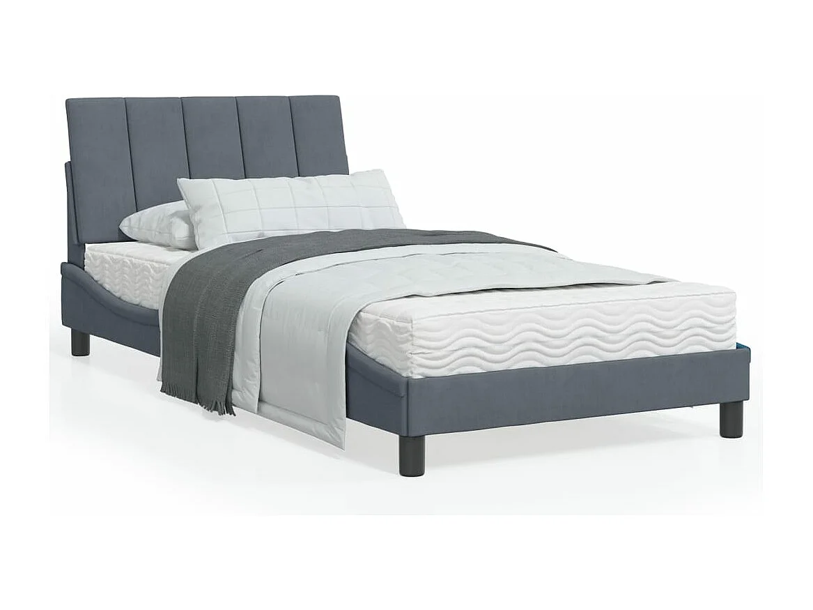 Lit avec matelas gris foncé 100x200 cm velours