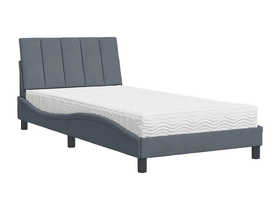 Lit avec matelas gris foncé 100x200 cm velours