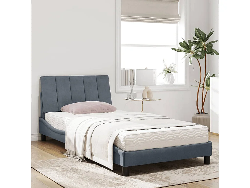 Lit avec matelas gris foncé 100x200 cm velours