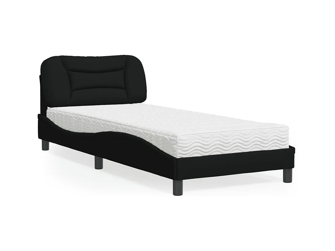 Lit avec matelas noir 90x200 cm tissu