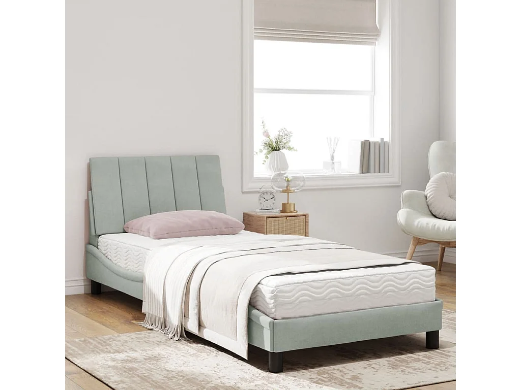 Lit avec matelas gris clair 90x200 cm velours