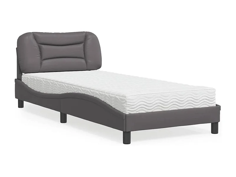 Cama con colchón cuero sintético gris 80x200 cm
