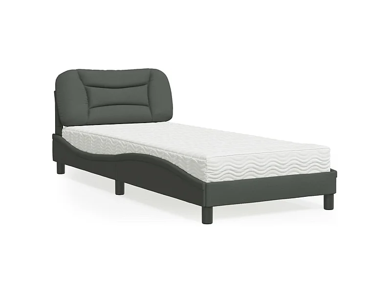 Cama com colchão cinza escuro 90x190 cm tecido