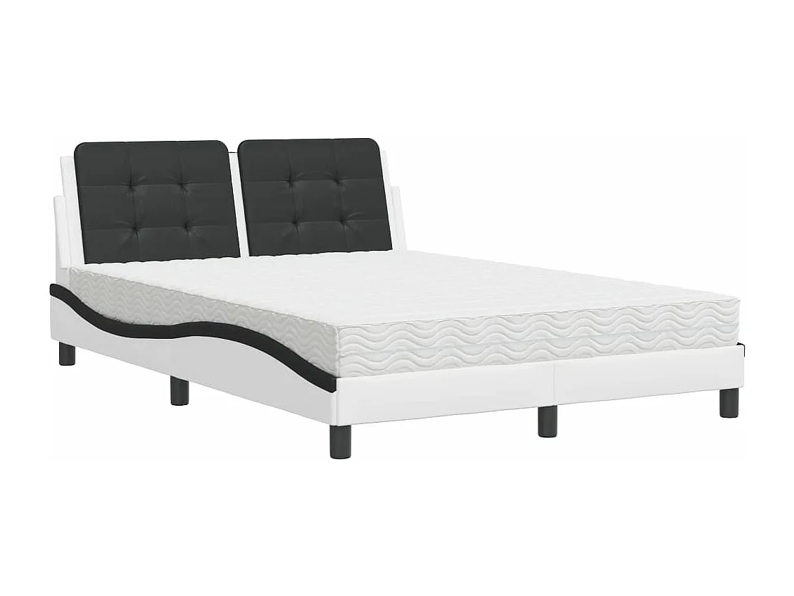 Letto con Materasso Bianco e Nero 140x190 cm in Similpelle