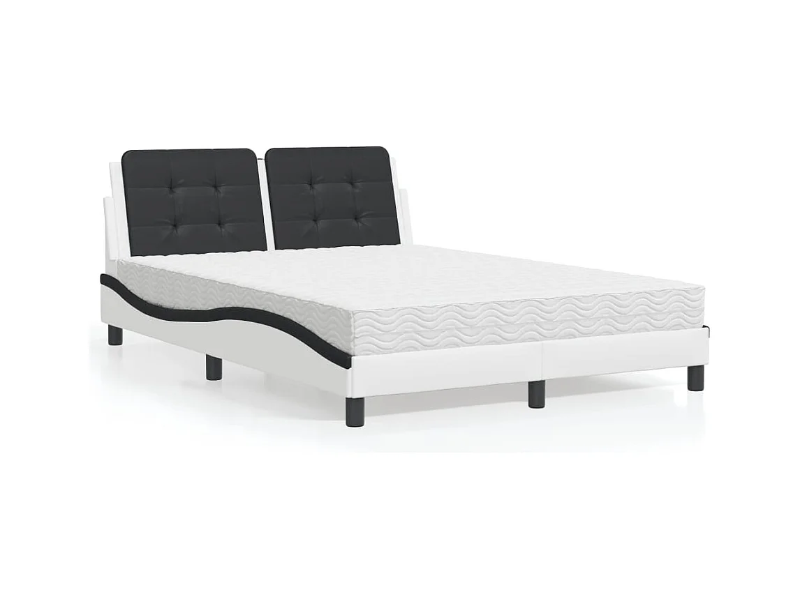 Letto con Materasso Bianco e Nero 140x190 cm in Similpelle