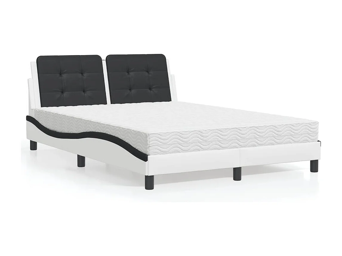Lit avec matelas blanc et noir 140x190 cm similicuir