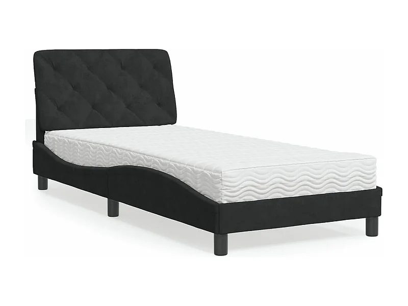 Cama com colchão preto 90x190 cm veludo
