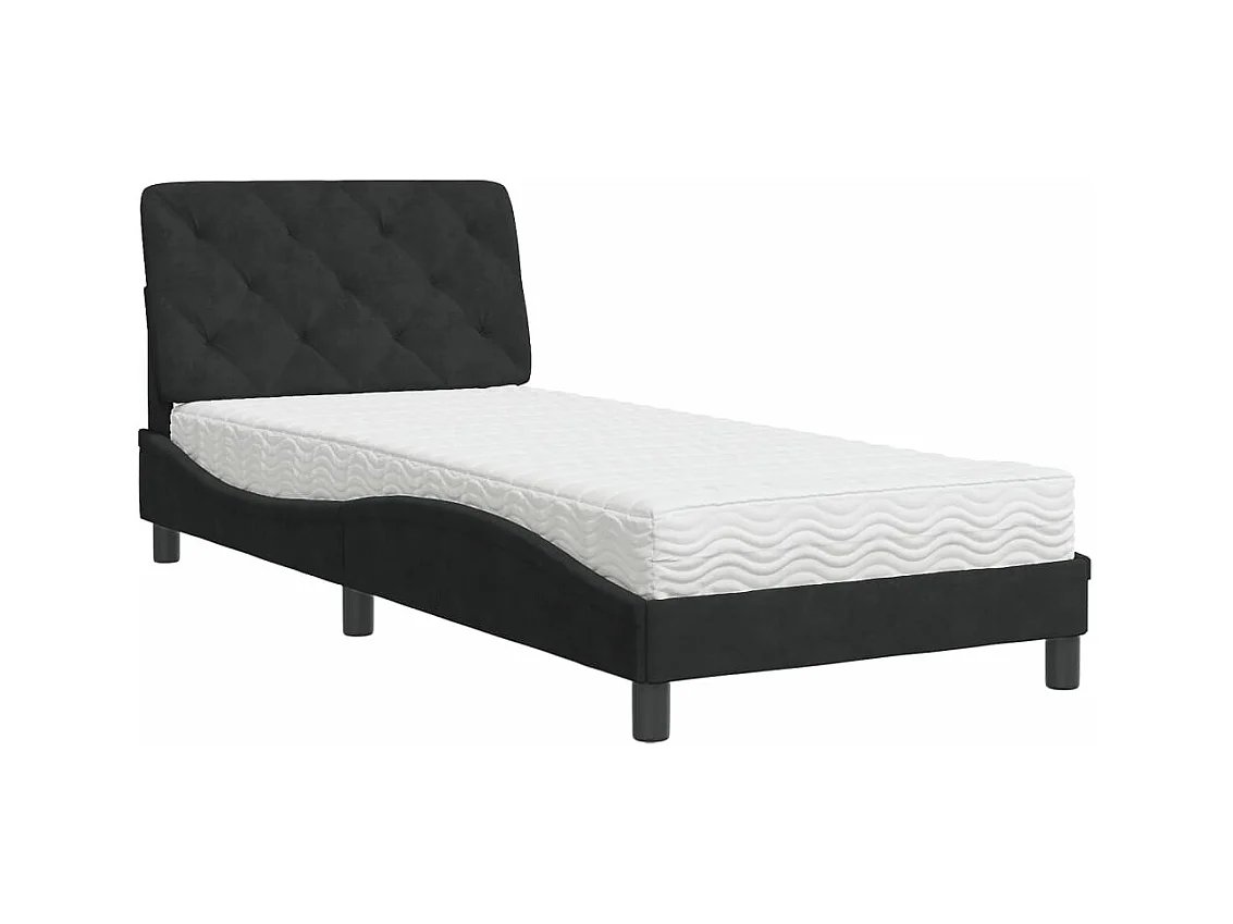 Cama com colchão preto 90x190 cm veludo