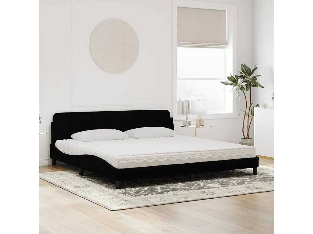 Letto con Materasso Nero 200x200 cm in Velluto