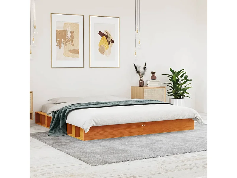 Cama sem colchão 200x200 cm pinho maciço castanho-mel
