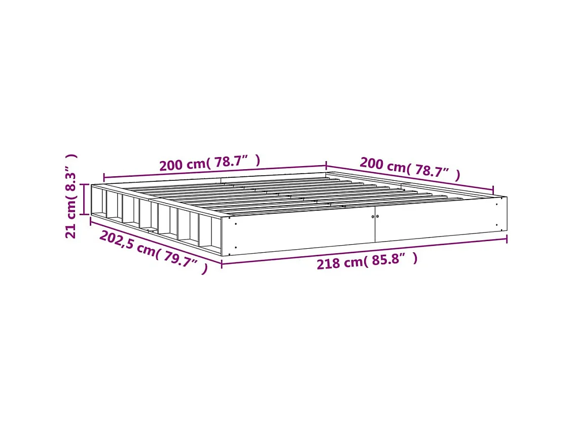 Cama sem colchão 200x200 cm pinho maciço castanho-mel