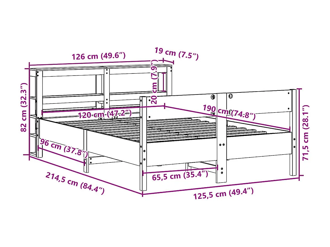Cadre de lit sans matelas marron foncé 120x200 cm tissu