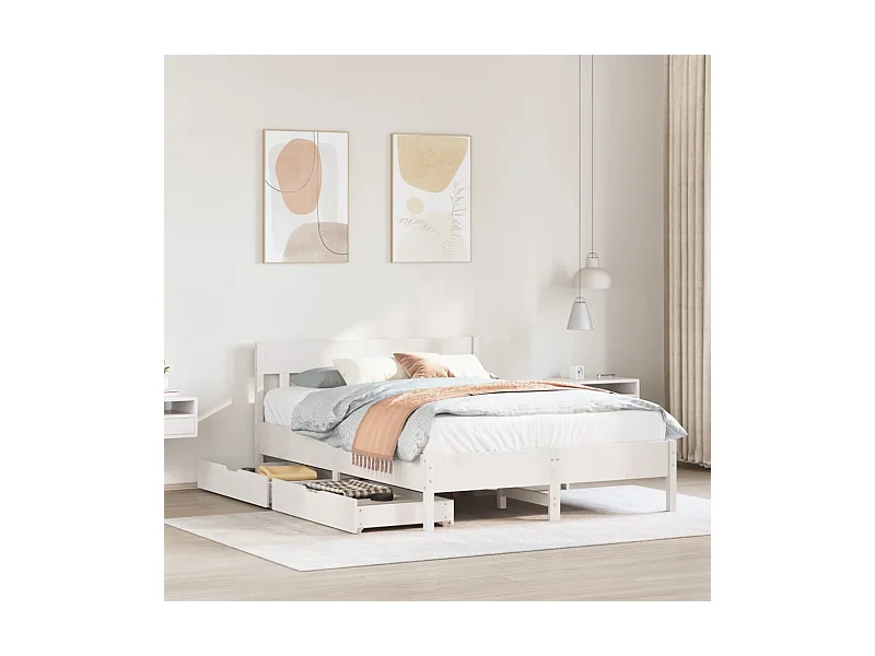 Letto senza Materasso Bianco 135x190 cm Legno Massello di Pino