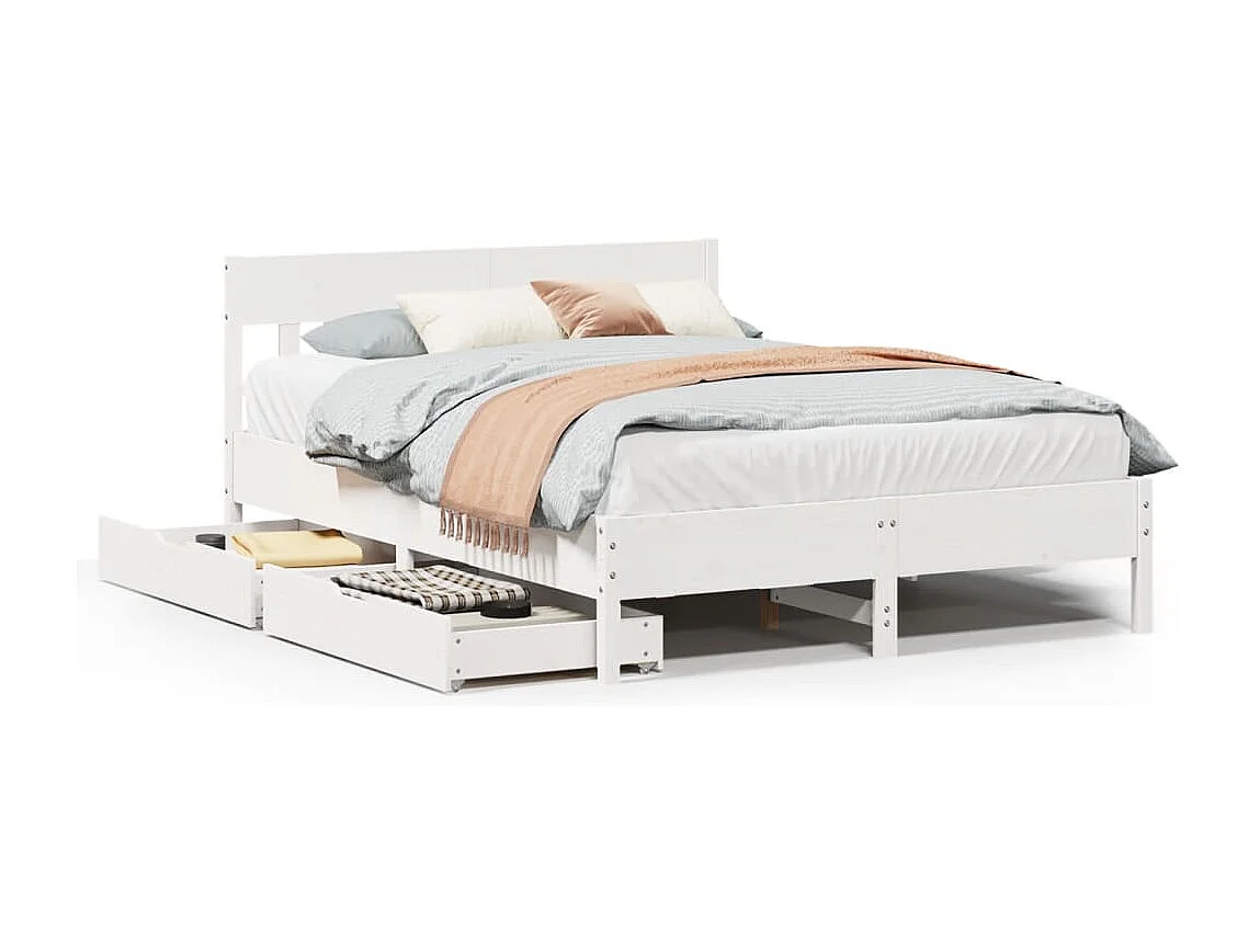 Cadre de lit sans matelas blanc 135x190 cm bois de pin massif